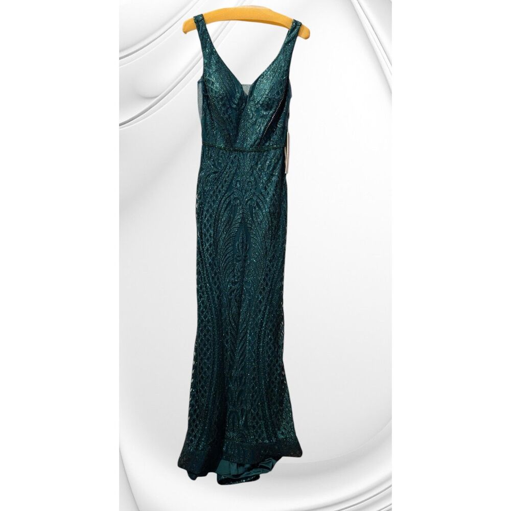Let’s 7523 Emerald Green Glitter Lace Formal Evening Gown Dress S NWT